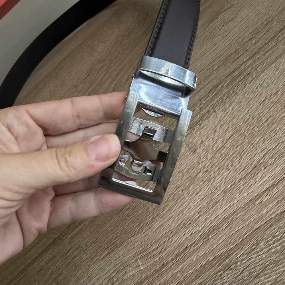 Anson Men's Adjustable Ratchet Leather Belt 1.25 Inch, Dark Brown Silver Buckle - Picture 4 of 13